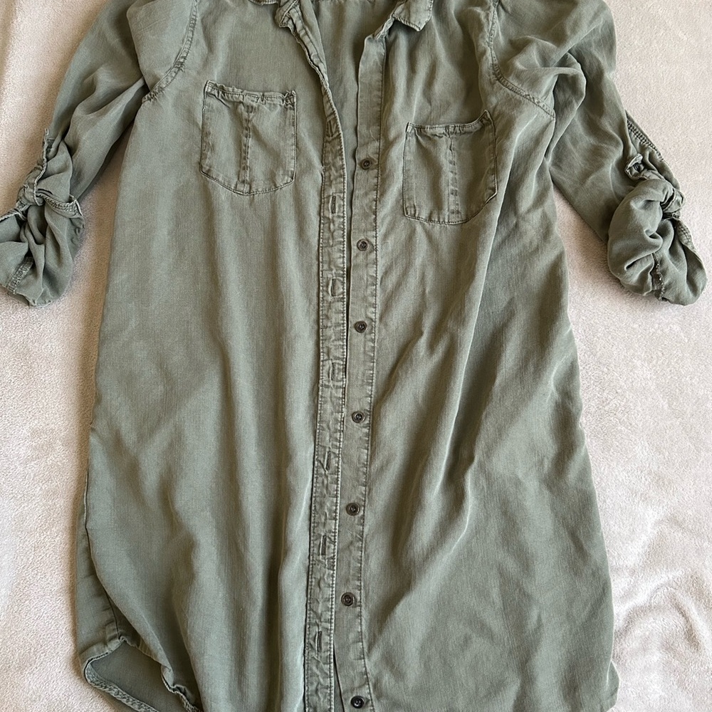 Olive Green Button-Up Shirt Dress